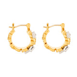 Front product shot of the Oroton Leora Mini Hoops in Worn Gold/Silver/Clear and Brass base metal with precious metal plating/stone for Women