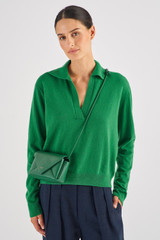 Profile view of model wearing the Oroton Elvie Crossbody in Treehouse and Smooth leather for Women