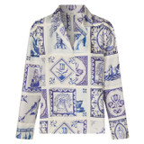 Oroton Tile Print Long Sleeve Shirt in Sea Glass and 100% Silk for Women