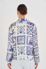 Oroton Tile Print Long Sleeve Shirt in Sea Glass and 100% Silk for Women