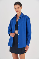 Oroton Poplin Long Sleeve Shirt in Swedish Blue and 100% Cotton for Women