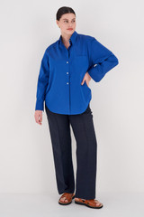 Oroton Poplin Long Sleeve Shirt in Swedish Blue and 100% Cotton for Women