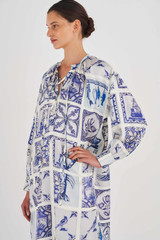 Oroton Tile Print Short Sleeve Dress in Sea Glass and 100% Silk for Women