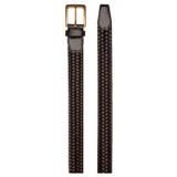 Front product shot of the Oroton Lucas Woven Belt in Bitter Chocolate and Vegan Leather for Men