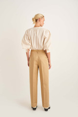 Oroton Wide Leg Pant in Golden Olive and 70% Cotton, 30% Linen for Women