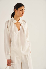 Oroton Soft Blouse in Antique White and 75% Viscose 25% Polyester for Women