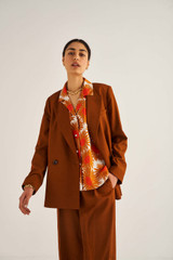 Oroton Floral Print Shirt in Maple and 100% Silk for Women