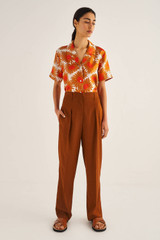 Oroton Floral Print Shirt in Maple and 100% Silk for Women