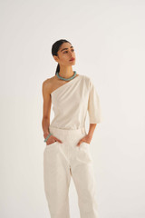 Oroton Relaxed Drill Pant in Ecru and 100% Cotton for Women