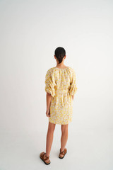 Oroton Mini Floral Dress in Mango and 100% Linen for Women