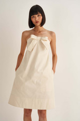 Oroton Drill Bow Dress in Ecru and 99% Cotton 1% Spandex for Women