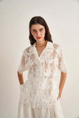 Oroton Lace Camp Shirt in White and 100% Polyester for Women