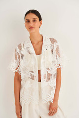 Oroton Lace Camp Shirt in White and 100% Polyester for Women
