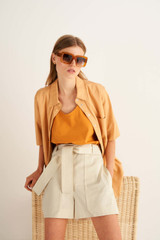 Oroton A-Line Pocket Short in Ecru and 99% Cotton 1% Spandex for Women