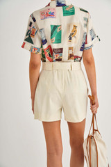 Oroton A-Line Pocket Short in Ecru and 99% Cotton 1% Spandex for Women