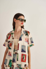 Oroton Matchbox Print Shirt in Jute and 100% Linen for Women