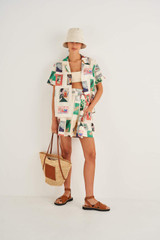 Oroton Matchbox Print Shirt in Jute and 100% Linen for Women