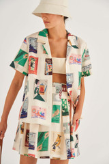 Oroton Matchbox Print Shirt in Jute and 100% Linen for Women