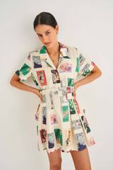 Oroton Matchbox Print Shirt in Jute and 100% Linen for Women