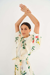 Oroton Poppy Print Dress in Soft Cream and 100% Linen for Women