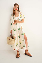 Oroton Poppy Print Skirt in Soft Cream and 100% Silk for Women