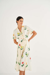 Oroton Poppy Print Skirt in Soft Cream and 100% Silk for Women
