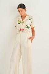 Oroton Stripe Silk Pant in Soft Cream and 100% Silk for Women
