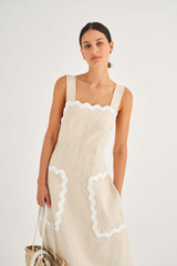 Oroton Ric Rac Dress in Ecru and 100% Linen for Women