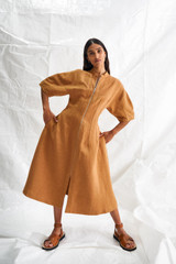 Oroton Sculptured Dress in Toffee and 58% Viscose 42% Linen for Women