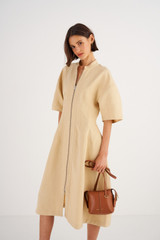 Oroton Sculptured Dress in Creamed Honey and 58% Viscose 42% Linen for Women
