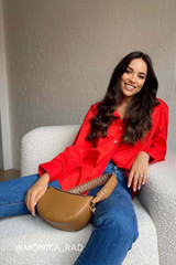 Detail product shot of the Oroton Poplin Long Sleeve Shirt in True Red and  for Women . IP:21