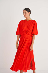 Oroton Pleated Dress in True Red and 100% Polyester for Women