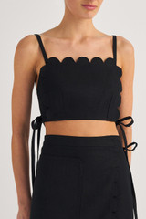 Profile view of model wearing the Oroton Linen Bralette in Black and 100% Linen for Women