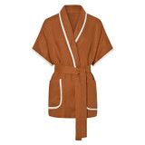 Front product shot of the Oroton Contrast Bind Robe in Brandy and 100% Linen for Women
