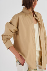 Oroton Poplin Long Sleeve Shirt in Cane Sugar and 100% Cotton for Women