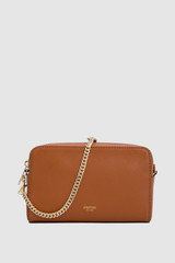 Front product shot of the Oroton Inez Chain Crossbody in Cognac and Shiny Soft Saffiano for Women . IP:1