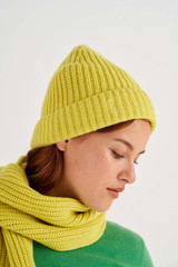 Oroton Woods Knit Beanie in Bright Chartreuse and 100% Merino Wool for Women
