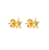 Front product shot of the Oroton Starfish Necklace And Stud Set in Worn Gold/Turquoise and Brass base metal with precious metal plating for Women