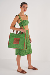 Oroton Lane Lace Large Tote in Garden and Smooth Leather and Lace Canvas for Women