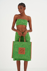 Oroton Lane Lace Large Tote in Garden and Smooth Leather and Lace Canvas for Women