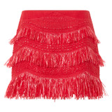 Front product shot of the Oroton Fringed Mini Skirt in Poppy and 22.4% polyamide, 28% acrylic, 49.5% polyester for Women