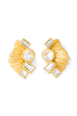 Front product shot of the Oroton Conch Large Earrings in Worn Gold/Clear and Brass for Women
