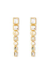 Front product shot of the Accessories Frankie Long Drop Earrings in Worn Gold/Clear and Brass for Women