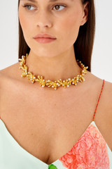 Profile view of model wearing the Oroton Lucia Necklace in Worn Gold and Brass for Women . IP:2
