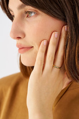 Profile view of model wearing the Oroton Fife Ring in 18K Gold and Sterling silver for Women . IP:3