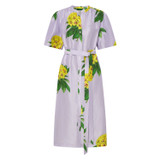Front product shot of the Apparel Golden Column Posie Dress in Lilac and 100% silk for 