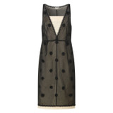 Front product shot of the Oroton Mini 3D Flower Overlay Shift Dress in Black/Cream and Underlay: 80% acetate, 20% polyester/overlay:100% cotton for Women