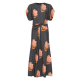 Front product shot of the Oroton Linear Tulip Print Dress in Black and 100% silk for Women . IP:1