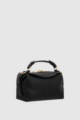 Back product shot of the Oroton Mica Mini Bowler in Black and Premium pebble leather for Women . IP:25