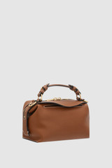 Back product shot of the Oroton Mica Mini Bowler in Brandy and Premium pebble leather for Women . IP:25
